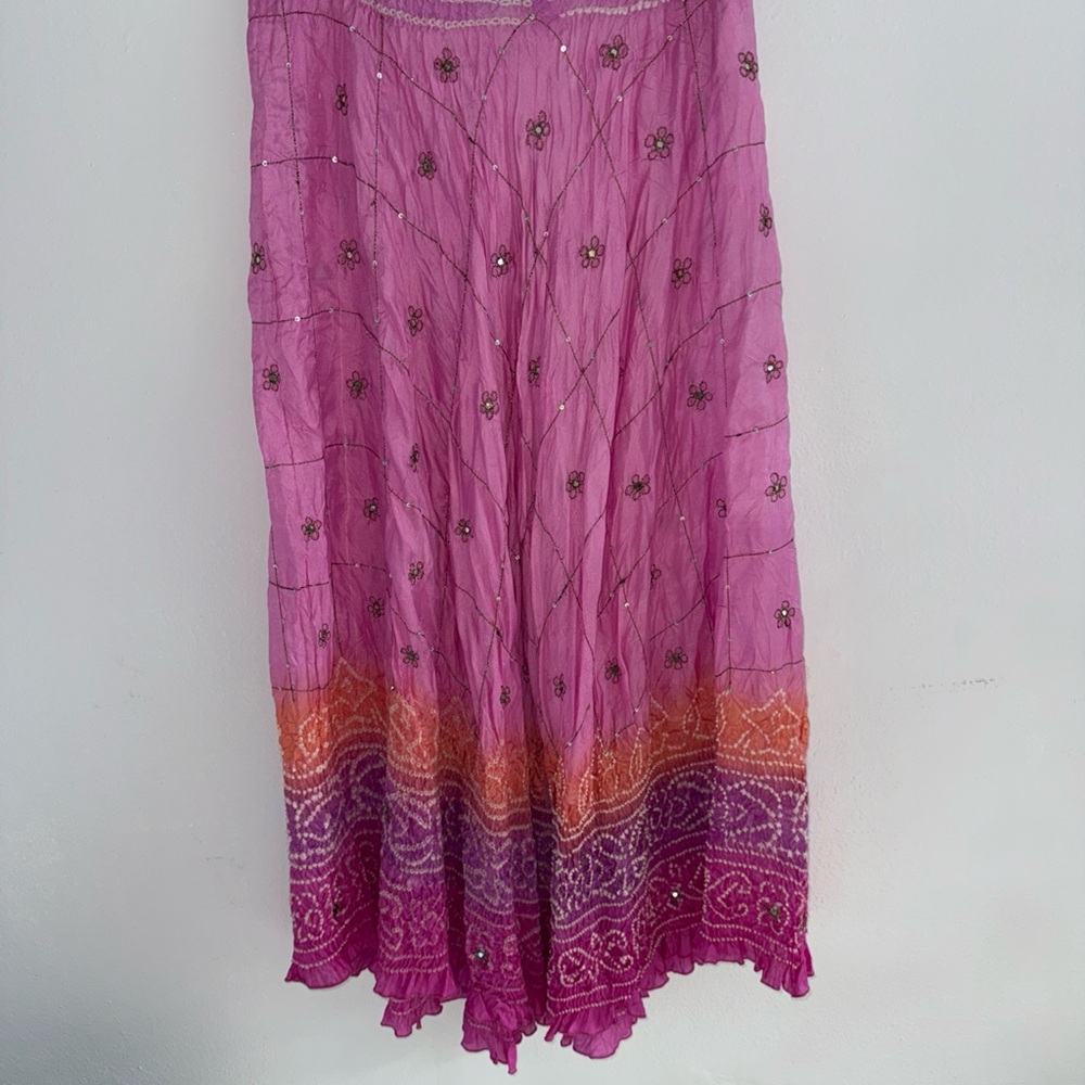 100% silk Embellished Pink and Orange Skirt, one size fits most.
